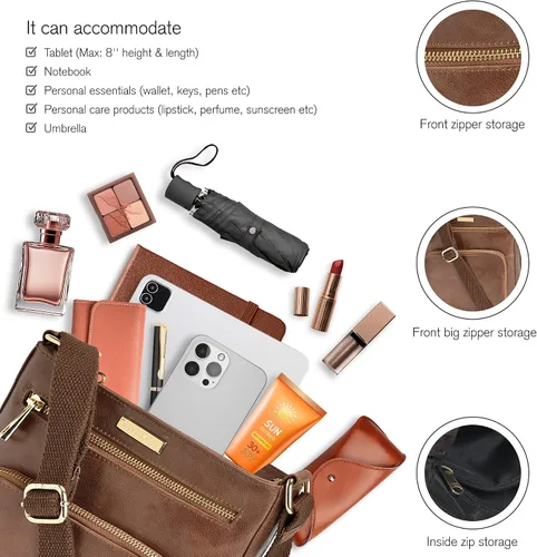Vista 3 de ESTALON Bolsos cruzados de cuero para mujer - Bolsos cruzados de moda - Bolso cruzado de cuero para mujer - Bolso bandolera para mujer