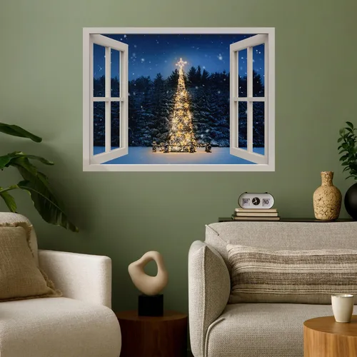 Vista 41 de wall26 Adhesivo de Pared Papá Noel Llevando Regalos Ventana Abierta Mural, No Se Despega y No Se Pega, Papel Tapiz No Tejido Decorativo
