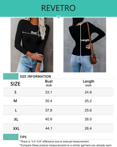 Vista 6 de REVETRO Camisetas de cuello redondo para mujer manga larga ajustadas básicas para invierno para usar debajo del uniforme