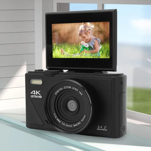 Vista 6 de Cámara digital de 64 MP, pantalla de 3 pulgadas, cámara digital compacta retro de video 4K, zoom digital 18X, cámara de vlogging recargable
