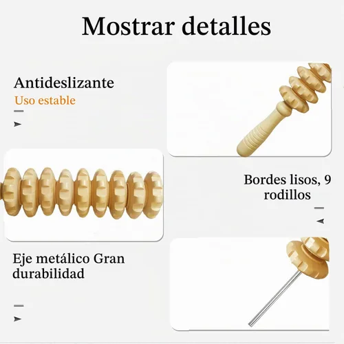 Vista 4 de Herramientas de masaje de terapia de madera, rodillo de masaje manual para esculpir el cuerpo, kit de maderoterapia, masajeador de celulitis