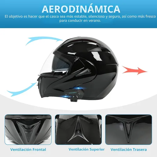 Vista 4 de Casco modular Bluetooth para motocicleta, aprobado por DOT, doble visera completa, abatible, Bluetooth, casco de motocicleta integrado para adultos