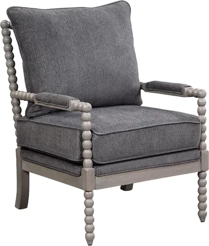 Vista 11 de OSP Home Furnishings Abbott Spindle - Silla decorativa con asiento acolchado de resorte y base gris cepillado, tela azul celeste