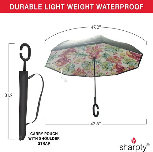 Vista 3 de Sharpty - Paraguas invertido, resistente al viento para mujer con protección UV, con mango en forma de C
