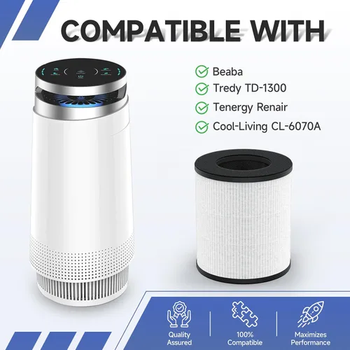 Vista 2 de Paquete de 2 filtros de repuesto True HEPA compatibles con Tenergy Renair, Cool-Living CL-6070A, Beaba, Tredy TD-1300 purificador de aire, filtro