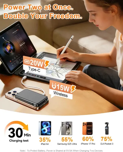 Vista 4 de Cargador portátil 10000mAh, banco magnético del poder para el cargador 01-Negro