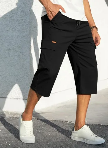 Vista 3 de JMIERR Pantalones cortos de sarga para hombre con cordón de algodón clásico elástico con 6 bolsillos