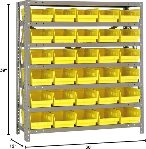 Vista 165 de Quantum QSBU-245BK Heavy Duty Shelving Unit with (7) Shelves and (24) QUS245 Black Bins for Garage Warehouse Storage Distribution 400 lb Load