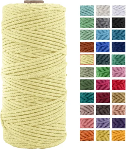 Vista 13 de Cordón de macramé de algodón natural grueso de 3mm x 109 yardas, cuerda de algodón trenzado de 4 hebras para macramé suave de color natural hecho a