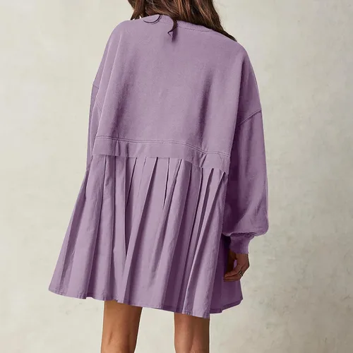 Vista 6 de Sudadera de gran tamaño para mujer, cuello redondo, minivestido de manga larga, sin botones, ajuste relajado, sudaderas de moda