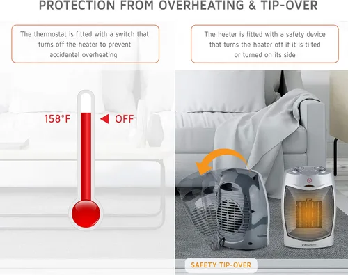 Vista 4 de AeroHome Calentador eléctrico portátil de cerámica de 1500 W / 750 W, calentador eléctrico para interiores con protección contra sobrecalentamiento