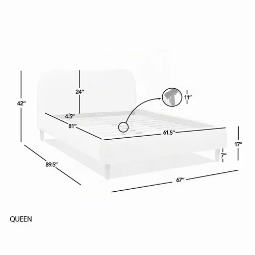 Vista 3 de Jennifer Taylor Home - Cabecero curvo romano de bouclé tapizado, marco de cama de plataforma moderna Boucle blanco marfil