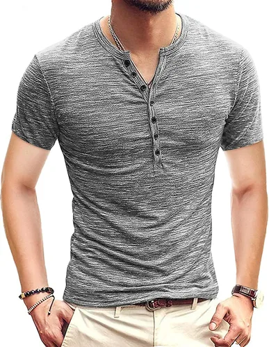 Vista 11 de KUYIGO Camisas Henley para hombre, estilo casual, ajustadas, básicas, de A01 Negro Puro