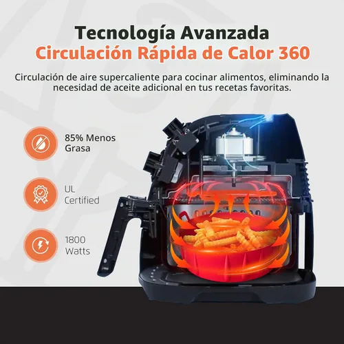 Vista 6 de Freidora de aire Mondial 8 en 1, freidora eléctrica extragrande de 8.6 litros (8.6 cuartos de galón) - 1800 W - Negro