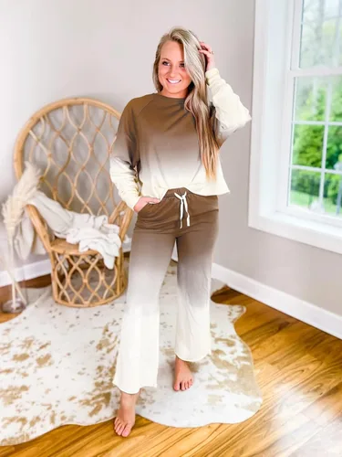 Vista 3 de 2 Piece Outfits for Women Casual Gradient Long Sleeve Pullover Sweatshirt Wide Leg Pants Set Tracksuits