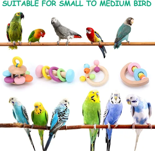 Vista 6 de Juguetes interactivos de mano para pájaros grandes para loro de pie, paquete de 4