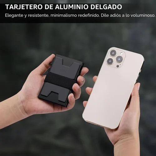 Vista 4 de SEMORID Cartera delgada con bloqueo RFID para hombre, cartera minimalista Negro