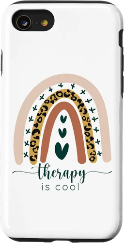Vista 13 de iPhone 15 Therapy is Cool Mental Health Awareness Rainbow Leopard Cute Case