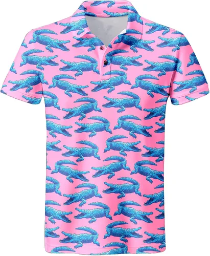 Vista 24 de Camisa de golf de los años 80 para hombre, ajuste seco, manga corta, estampada, divertidas, camisas de golf de los años 90 para hombre
