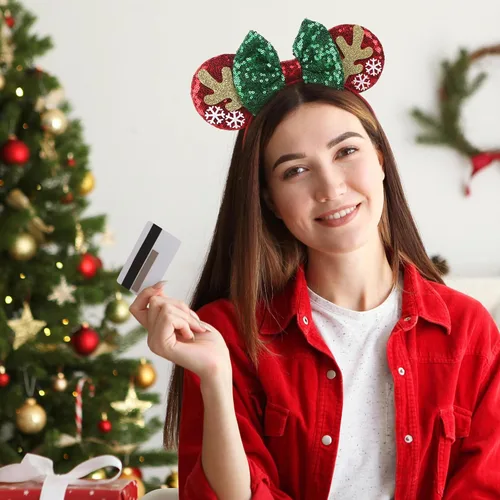 Vista 25 de Diadema de Navidad, orejas de ratón, decoraciones navideñas, sombreros de Navidad