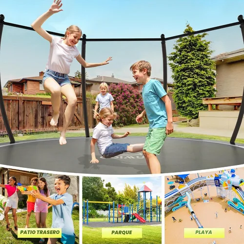 Vista 2 de 10FT 12FT 14FT 16FT Outdoor Recreational Trampoline with Enclosure Net, Bolt-Free Design Yard Trampoline with Wide Ladder and AntiRust Coating, 2 in