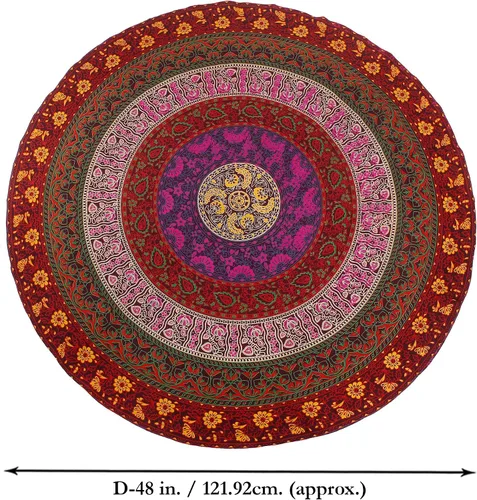 Vista 7 de RAJRANG - Tapiz redondo pequeño, diseño de mandala de chakras, bohemio, hippie, manta de playa de algodón puro para picnic y campamento, multicolor