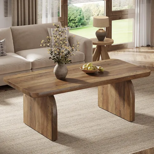 Vista 9 de Tribesigns Mesa auxiliar para sala de estar, mesa central rectangular de 47 pulgadas con esquinas redondeadas, muebles de té de cóctel bajos y Marrón