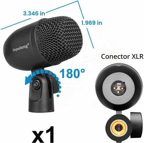 Vista 5 de Depusheng Juego de micrófonos de batería de 5 piezas con 3 micrófonos de percusión dinámicos y 2 micrófonos de percusión de condensador, ideal