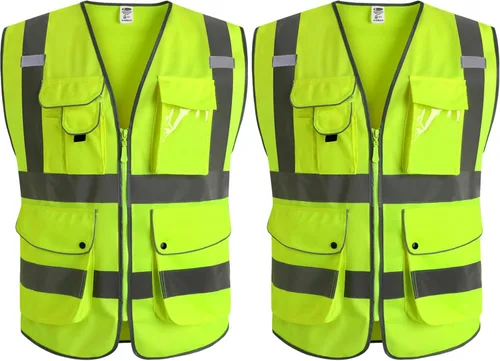 Vista 53 de JKSafety Chaleco de seguridad frontal con cremallera de alta visibilidad Clase 2 de 9 bolsillos con tiras reflectantes, cumple con las normas