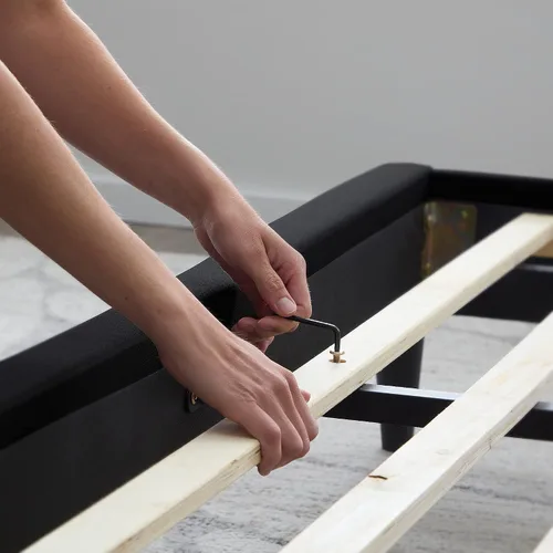 Vista 5 de Lucid - Cama de plataforma tapizada con un cabecero tapizado, de madera resistente, no requiere somier Negro