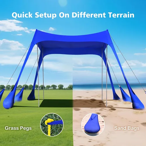 Vista 4 de 2PM SPORTS Toldo de Carpa de Playa con Protección UV UPF50+, Refugio Grande de Sombra Solar para Exteriores para Picnic Familiar, Camping, Viajes