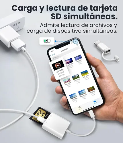 Vista 4 de Lector de tarjetas SD para iPhone iPad, Oyuiasle visor de tarjeta SD digital para cámara de vigilancia con ranura dual para MicroSD/SD, adaptador