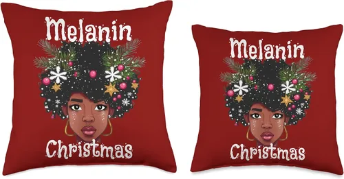 Vista 3 de Melanin Christmas Brown Skin Girls Shopp Melanin Christmas Black Girl Magic Women Mrs Claus Afro Love Throw Pillow, 16x16, Multicolor