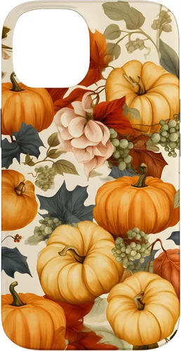 Vista 4 de Funda de estilo vintage para iPhone 16 con hojas de otoño y calabazas