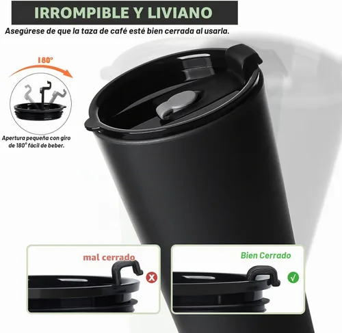 Vista 5 de Greentainer Juego de 4 tazas de café de viaje de plástico, tazas de 20 onzas a prueba de derrames con tapas, vasos de café reutilizables con tapas