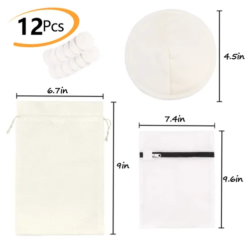 Vista 2 de PHOGARY 12 almohadillas de lactancia de bambú lavables, almohadillas orgánicas reutilizables para el pecho con bolsa de lavandería y bolsa