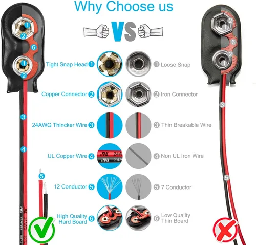 Vista 2 de CHANZON Conector de clip de batería de 9 V, soporte de carcasa de cuero tipo I y cable UL de plomo desnudo paquete de 20 piezas kit para Arduino