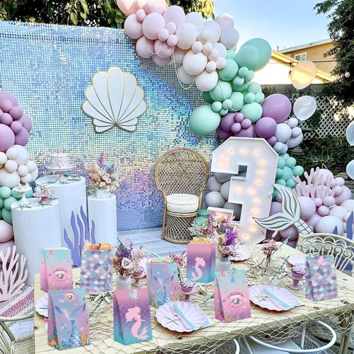 Vista 5 de XJLANTTE 40 bolsas de regalo de sirena, bolsas de recuerdo de fiesta bajo el mar con calcomanías para la cola, bolsas de fiesta para niños y niñas