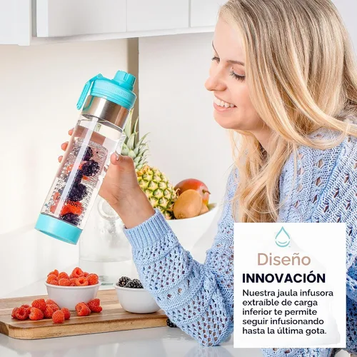 Vista 3 de Infusion Pro Botella de agua con infusor de frutas, 24 onzas, jade azul