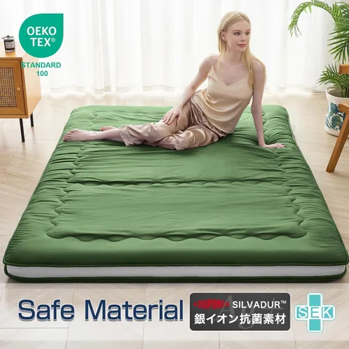 Vista 2 de Syalife Colchón de futón japonés tamaño individual, 4 pulgadas de grosor, plegable y portátil, relleno de espuma 32D tradicional Shikibuton, diseño