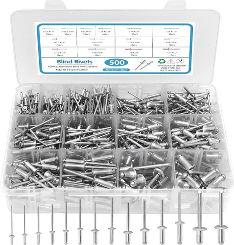 Vista 8 de SATANTECH 500 piezas de remaches negros, kit surtido de remaches emergentes, 14 tamaños SAE de remaches de aluminio (3/32" 1/8" 5/32" 3/16")