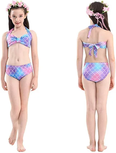 Vista 4 de Traje de baño de cola de sirena con monoaleta para niñas conjunto de bikini