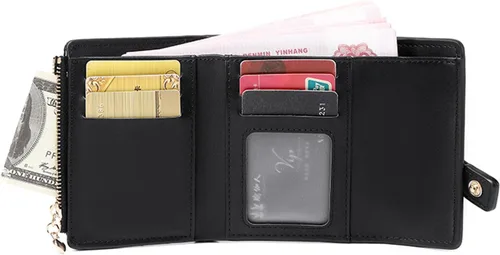 Vista 2 de AOXONEL Billetera pequeña de cuero para mujer, carteras Rfid para mujer, billetera triple plegable, compacta con ranuras para tarjetas y bolsillo