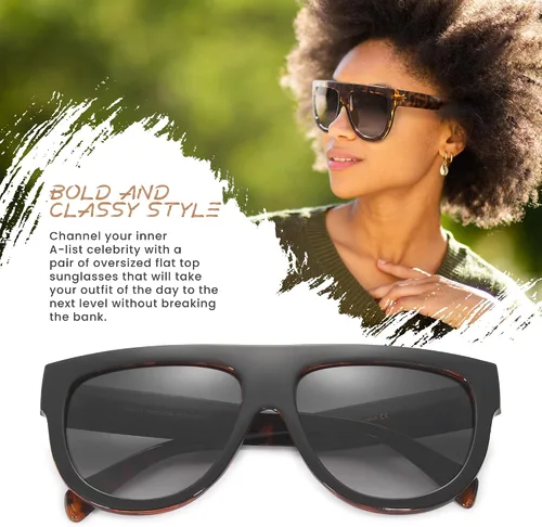 Vista 28 de Gafas de sol de gran tamaño con parte superior plana para mujer, diseño cuadrado grande, retro, gafas de sol