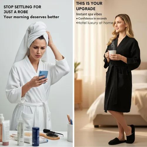 Vista 2 de Lotus Linen Women’s Lightweight Waffle Spa Robes – Soft Cotton Knee Length Bathrobe, Personalized Bridesmaids Robe Negro