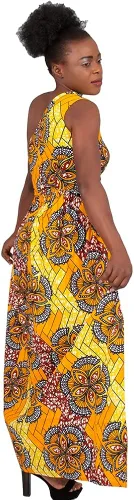 Vista 4 de iooiooi Vestidos de moda con cola de golondrina, vestido largo con estampado de Dashiki de un hombro