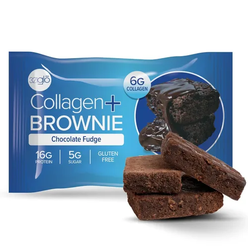 Vista 11 de 321glo Brownie de proteína de colágeno, sin gluten, bajo en azúcar, aperitivo keto para mujeres, hombres y niños, 0.66 onzas de proteína, 0.26 onzas