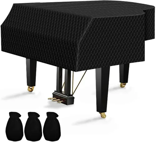 Vista 8 de TINDTOP Funda para piano de cola, de terciopelo, a prueba de polvo para piano bebé, lavable, suave, con bordes decorativos, triangular, funda