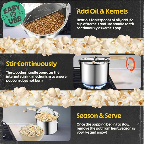 Vista 6 de Great Northern Popcorn 6251 olla original de acero inoxidable para palomitas de maíz, Twister, Plateado Stainless-Steel Popcorn Popper with Hand