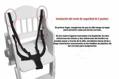 Vista 4 de Arnés universal de 5 puntos para bebé con 5 almohadillas, arnés ajustable correa de seguridad para bebé, cinturón de seguridad para bebé para silla